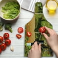 thumbnail image 3 of Winery Cutting Board, Bottle and Glass of Wine and Vineyards of Sunset Countryside Romantic Evening View, Tempered Glass Cutting and Serving Board, Wine Bottle Shape, Green Orange, by Ambesonne, 3 of 5
