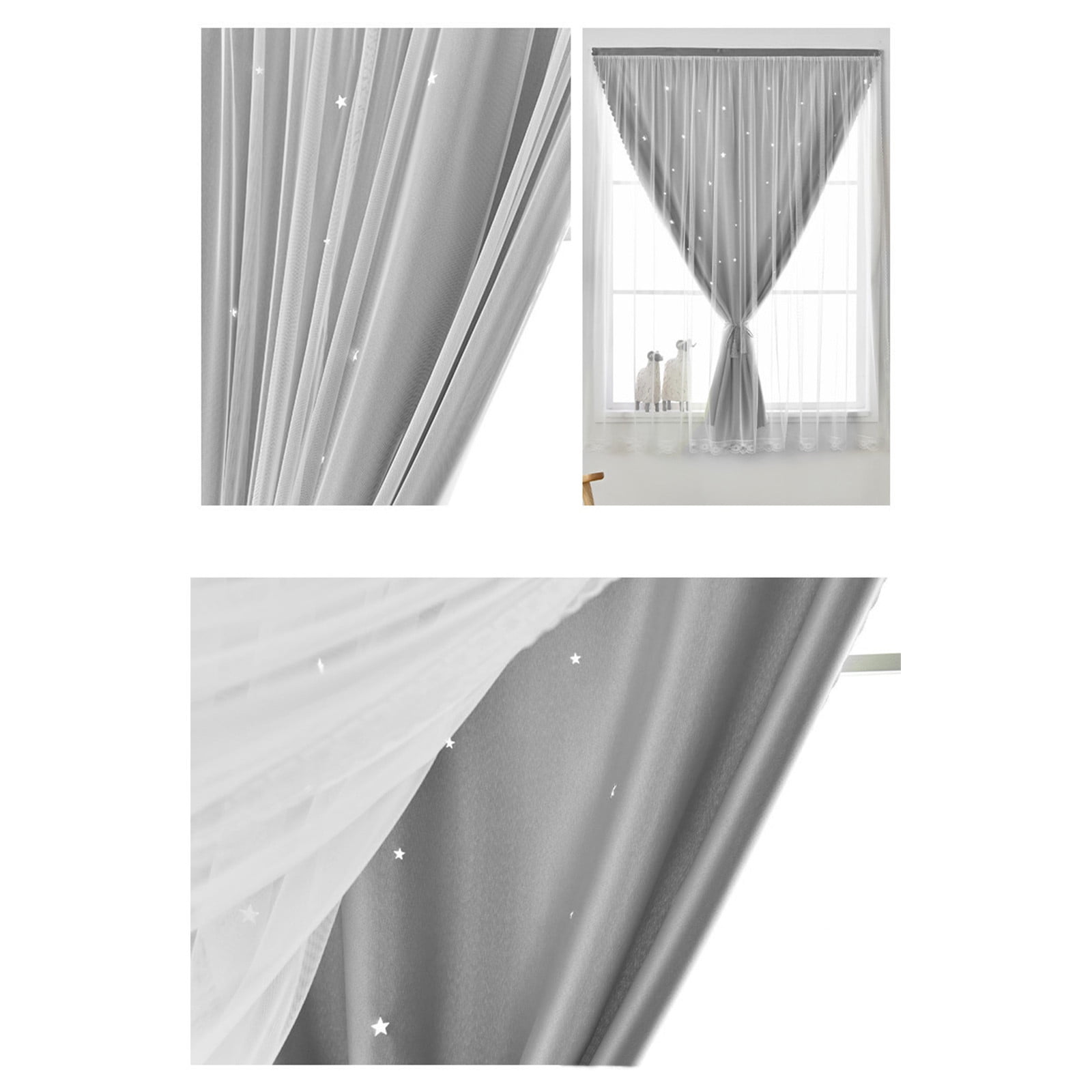 Blackout Curtains with Sheer Overlay Noise Reduction Panels for Bedroom and Living Room Light Blocking and Energy Saving, 59.05*39.37 inches, Set of 1