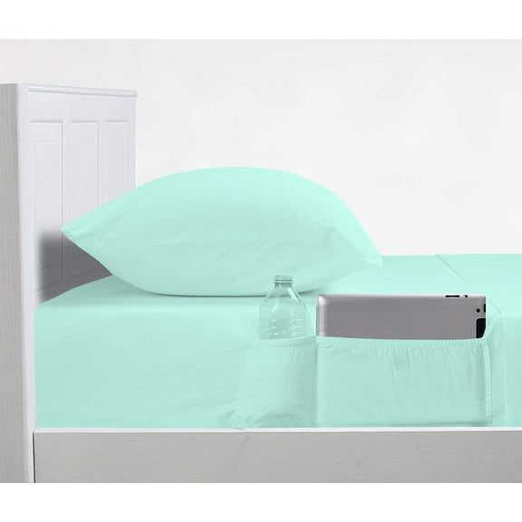 DNG Creations 4 Piece Sheet Set With Elastic Side Storage Pockets 100% Egyptian Cotton, 800 Thread Count 21 Inch Deep Pocket ( Solid Aqua Blue - Twin )