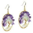 thumbnail image 3 of Eternal Tree of Life Purple Fluorite Green Quartz Stone Branch Brass Dangle Earrings, 3 of 4
