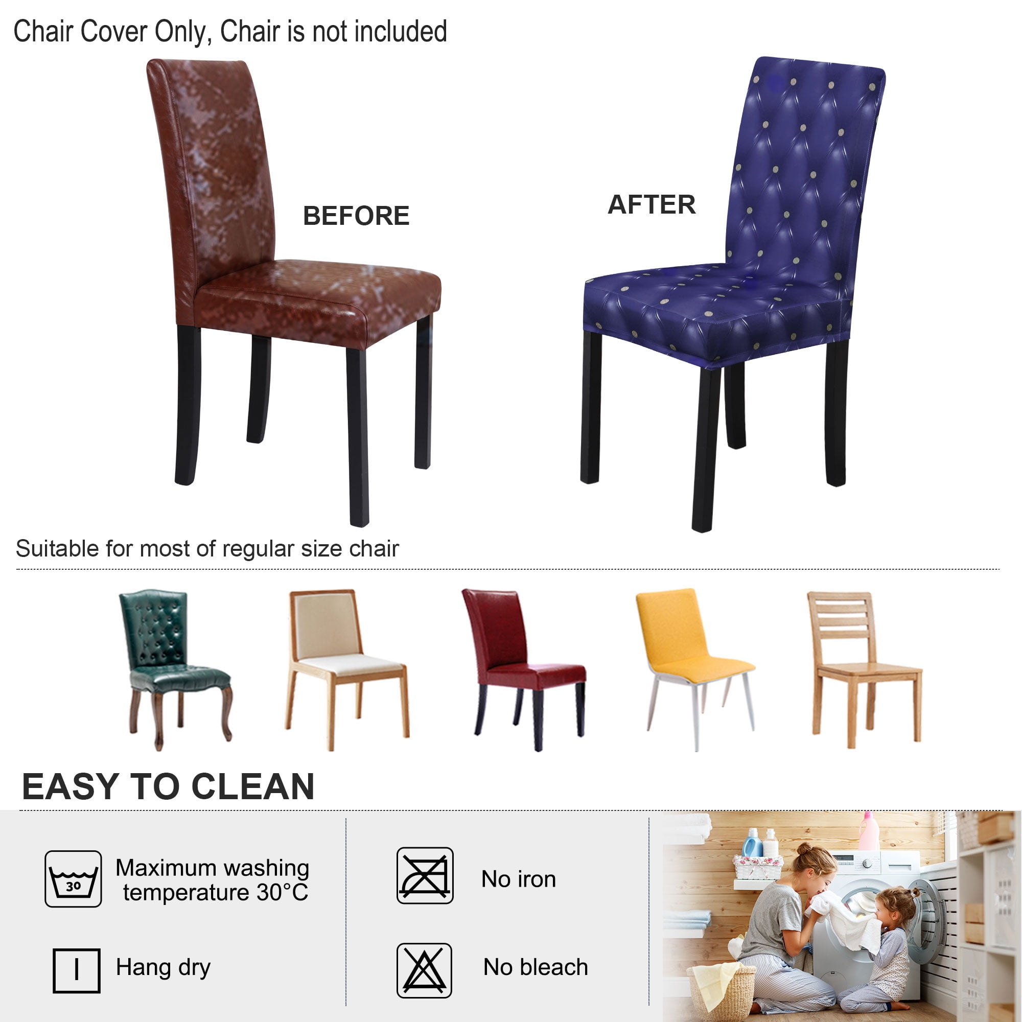 Unique Bargains Stretch Washable Chair Cover for Dining Room Slipcovers Blue