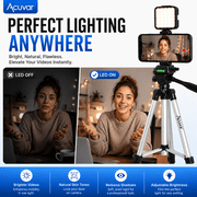 Acuvar Vlogging Kit For iPhone Android And Cameras With Wireless Microphone, 50 Inch Tripod, LED Light And Remote For Streaming And Content Creation