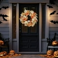 thumbnail image 4 of 22 Inch Halloween Wreath for Front Door, Halloween Skull Wreath with Lights White Pumpkins Roses, Halloween Decorations Fall Maple Leaves Wreath for Porch Window Indoor Outdoor Decor, 4 of 6
