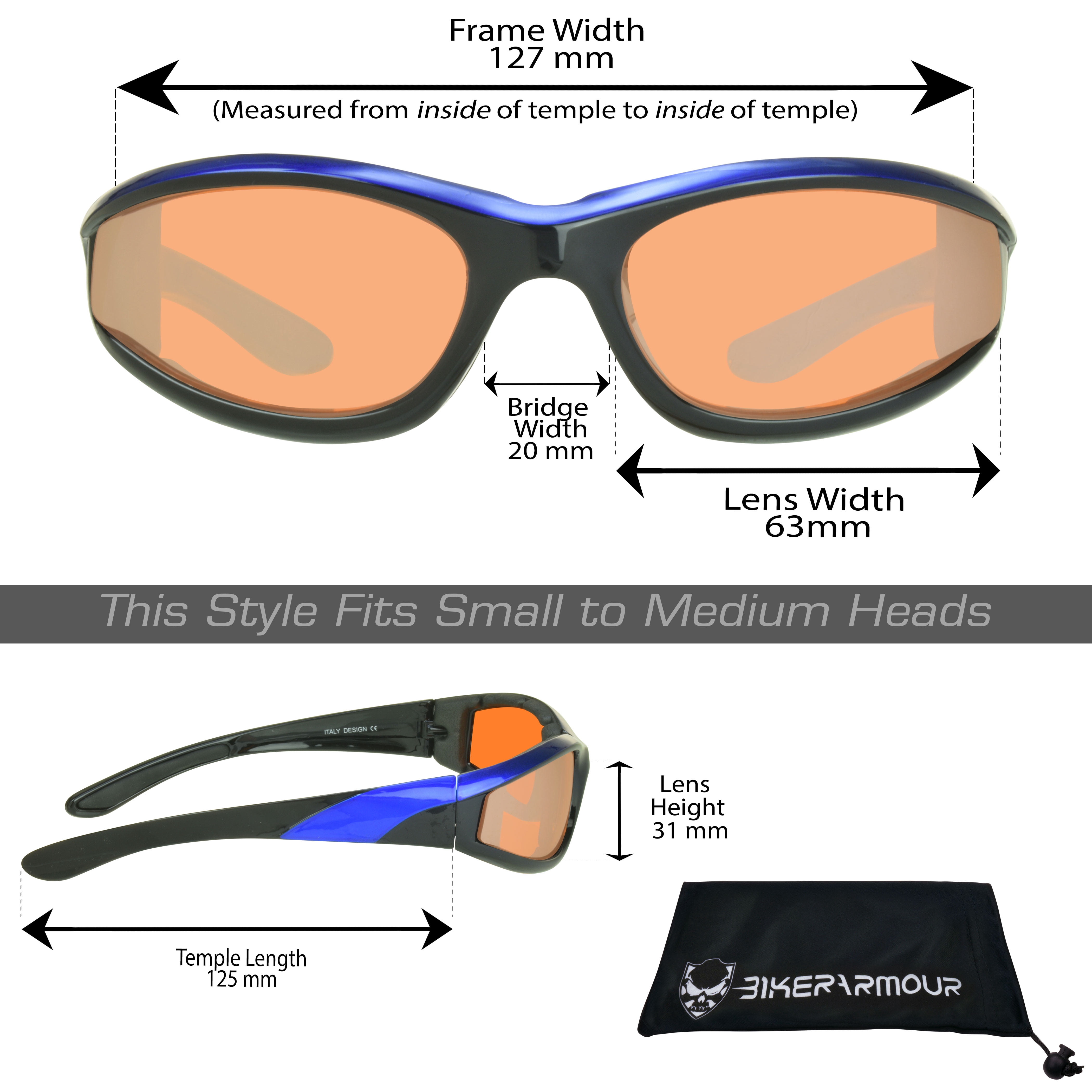 Bikershades Motorcycle Biker Day Night Safety Glasses Blue Men Women HD & Clear