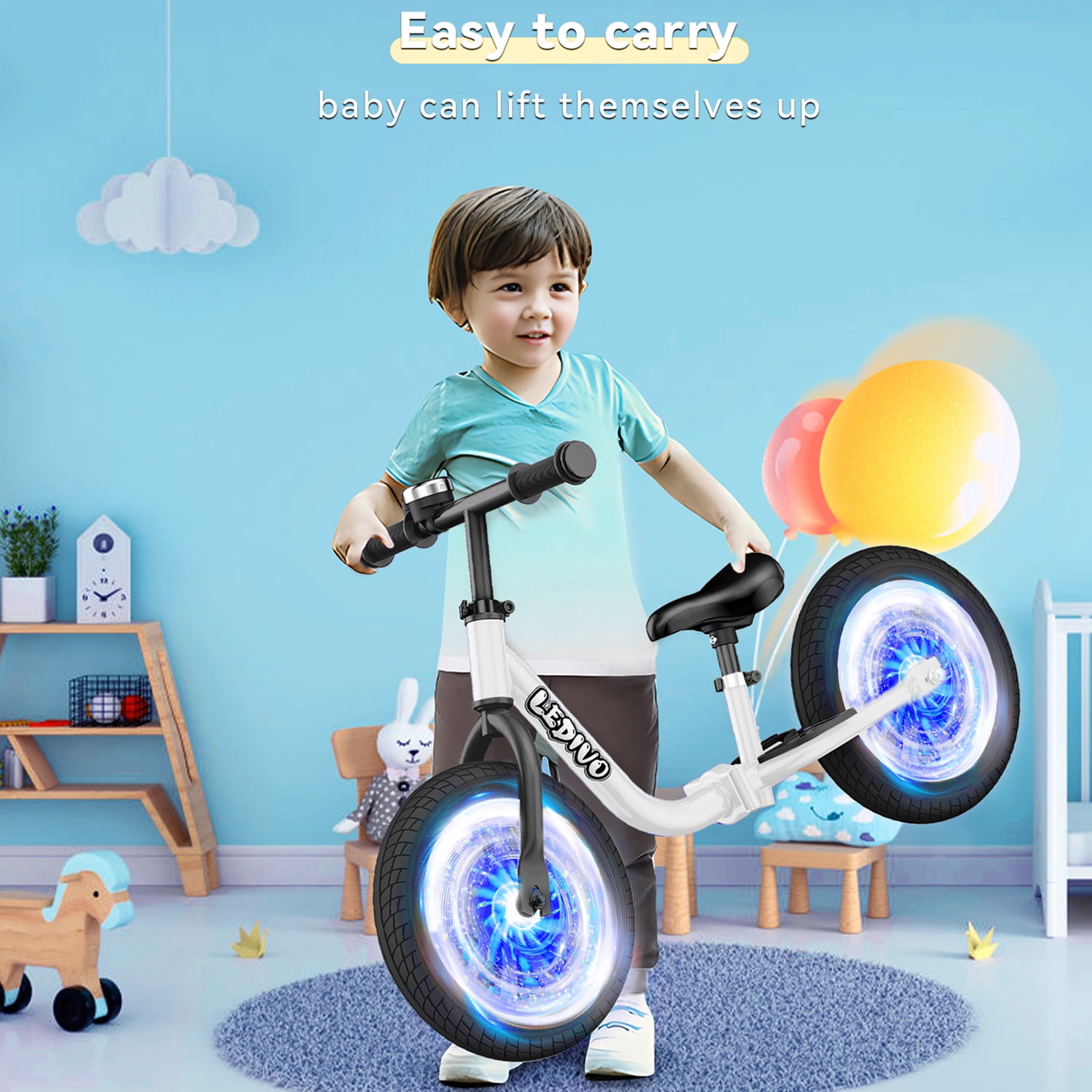 Light Up Balance Bike For Toddlers 2-5 Years - No Pedals, Adjustable Seat & Handlebar