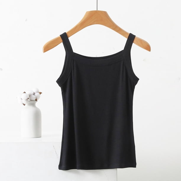 Puntoco Camisetas de cuello cuadrado para mujer, top informal de verano de gran tamaño a la moda de color sólido con cuello redondo, camiseta sin mangas