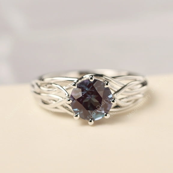 Lab Created Alexandrite ring sterling silver solitaire engagement ring for women