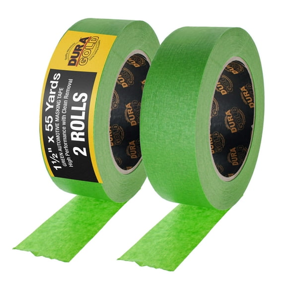Dura-Gold Green Automotive Masking Tape 1-1/2 Inch (1.41 Inch x 55 Yards), 2 Rolls - Premium High-Performance, Heat Resistant - Auto Refinish Painting, Car Detailing, Autobody Industrial Painters Tape