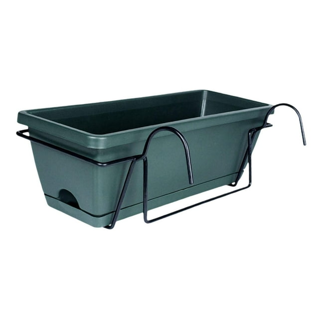 tamizeot Hanging Railing Planter With Tray Organized Plant Care On Balcony Or Patio Rectangular Flower Window Box Fence Potted dark green