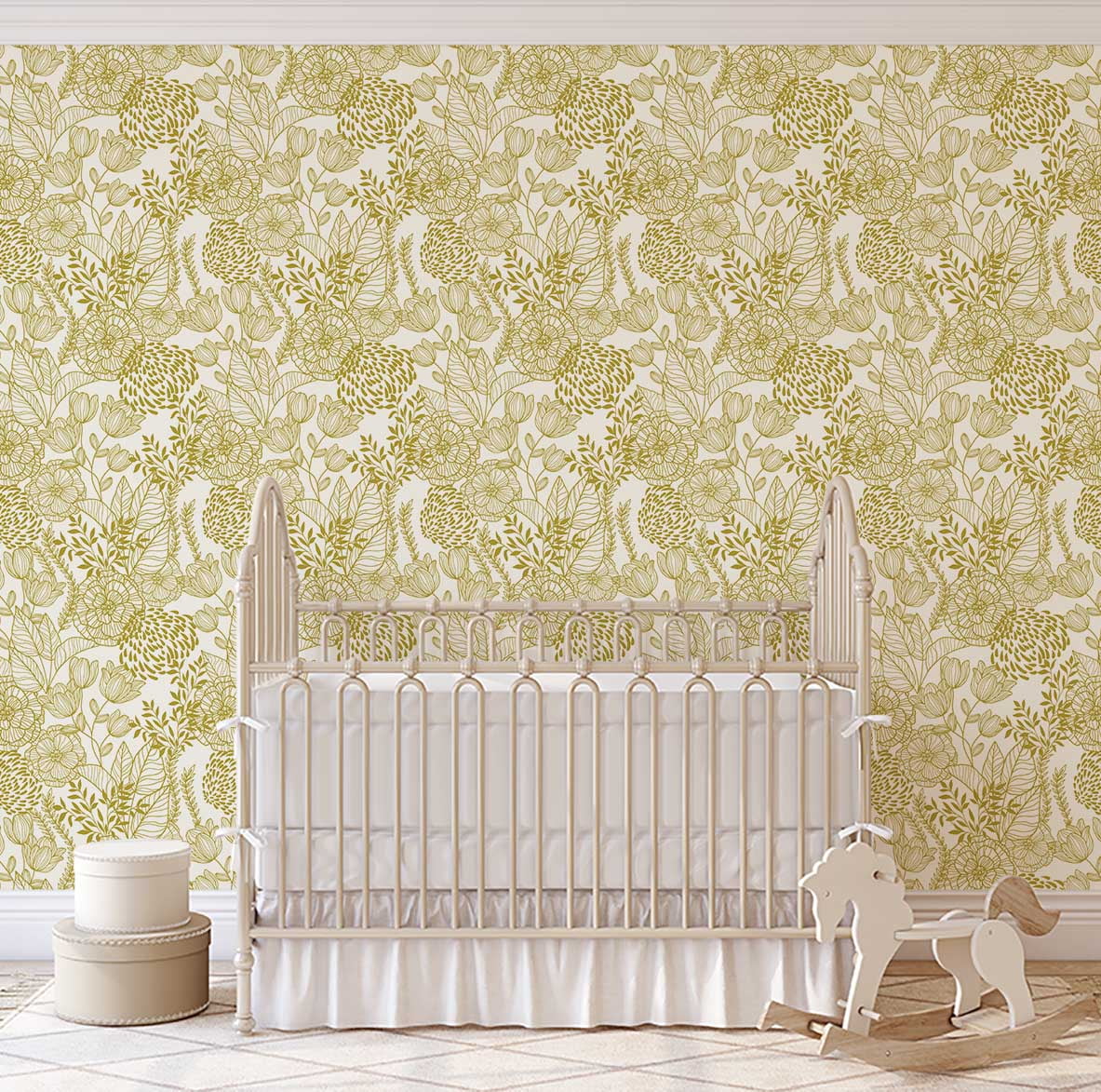 S4Sassy Peel and Stick Wall Covering, Floral Garden Wallpaper Removable Wallwrap - Yellow Instant Wall Mural for Bedroom, Bathroom, Laundry Room, Closet Interior (25"x60" inch)