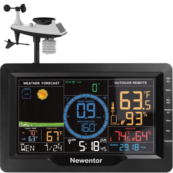 Newentor Weather Station Wireless Indoor Outdoor, Weather Stations with Rain Gauge and Wind Speed, Thermometer Weather Clock Barometers for Home, Ato