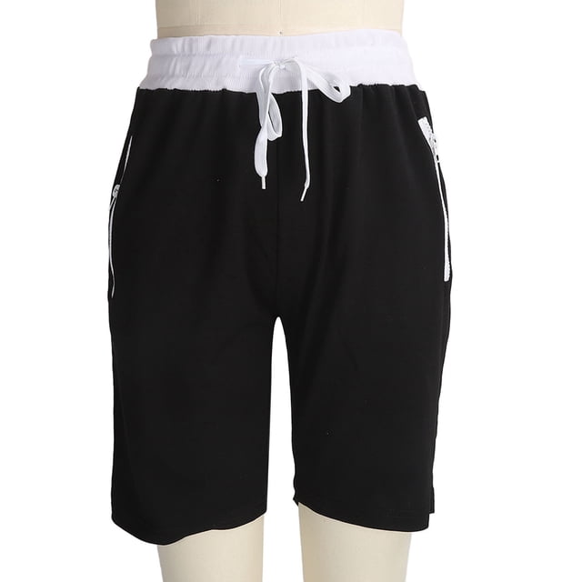 Pantalones cortos de entrenamiento atlético para hombre, cintura con cordón, bolsillos con cremallera, pantalones cortos para correr que absorben el sudor, para senderismo, negro, L