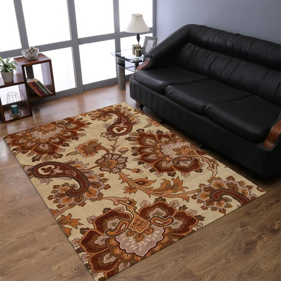 Rugsotic Carpets Hand Tufted Wool Eco-Friendly Area Rugs - 3'x5', Rectangle, Beige, Modern Contemporary Design, High Pile Handmade Anti Skid Rugs for Living Room, Bed Room (K00151)