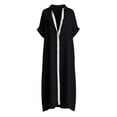 thumbnail image 4 of XIAONU Womens Solid Maxi Dress Short Sleeve Collared Contrast Split Shirt Dress, 4 of 4