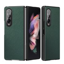 Dteck Samsung Galaxy Z Fold 3 5G Case, Stylish Slim Thin Soft Cross Texture Leather Classic Lightweight Secure Grip Anti-Fingerprint Non-Slip Protective Shock-Absorbing for Fold 3 5G Cover (Green)