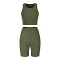 thumbnail image 3 of Bovxnpu Women Athletic Outfits, 2 Piece Workout Sets, Women's Piece Outfits Rib Knit Round Neck Sleeveless Crop Tank Top And High Waist Biker Shorts Set XXL, 3 of 6
