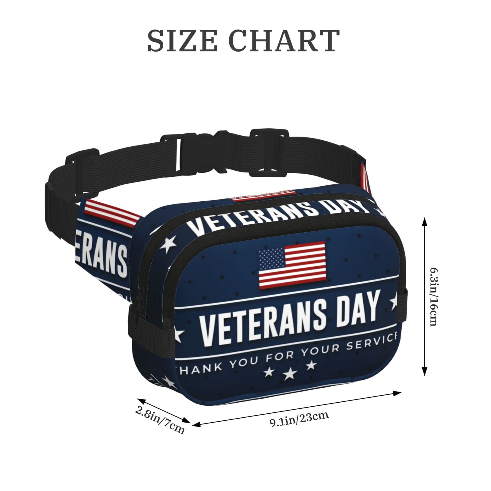 Picia Happy Veterans Day Print Square Double-Layer Waist Bag Mini Adjustable Waist Belt Bag Exercise Running Travel Hiking