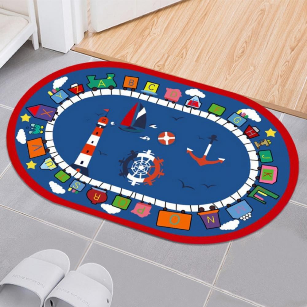 Kids Play Rug Mat Oval Playmat with Non-Slip Design, ABC, 123, Animal ...
