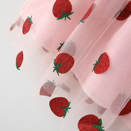

nsendm Tulle Hat Set Dress Baby Princess Fly Strawberry Patchwork Denim 6M-3Y Sleeve Girls Girls Girls Photo Dress Dress Pink 2-3 Years