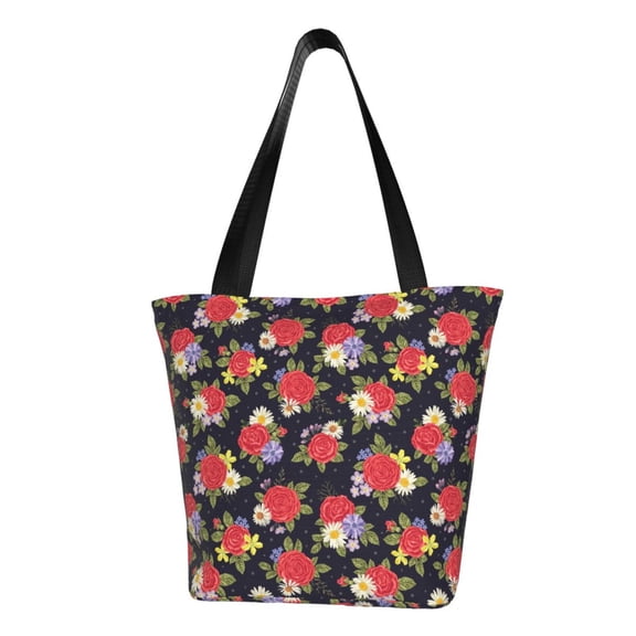 Haiem Red Rose Flower Pattern Shoulder Bag - Durable and Spacious Tote Bag,Versatile Shopping Bag