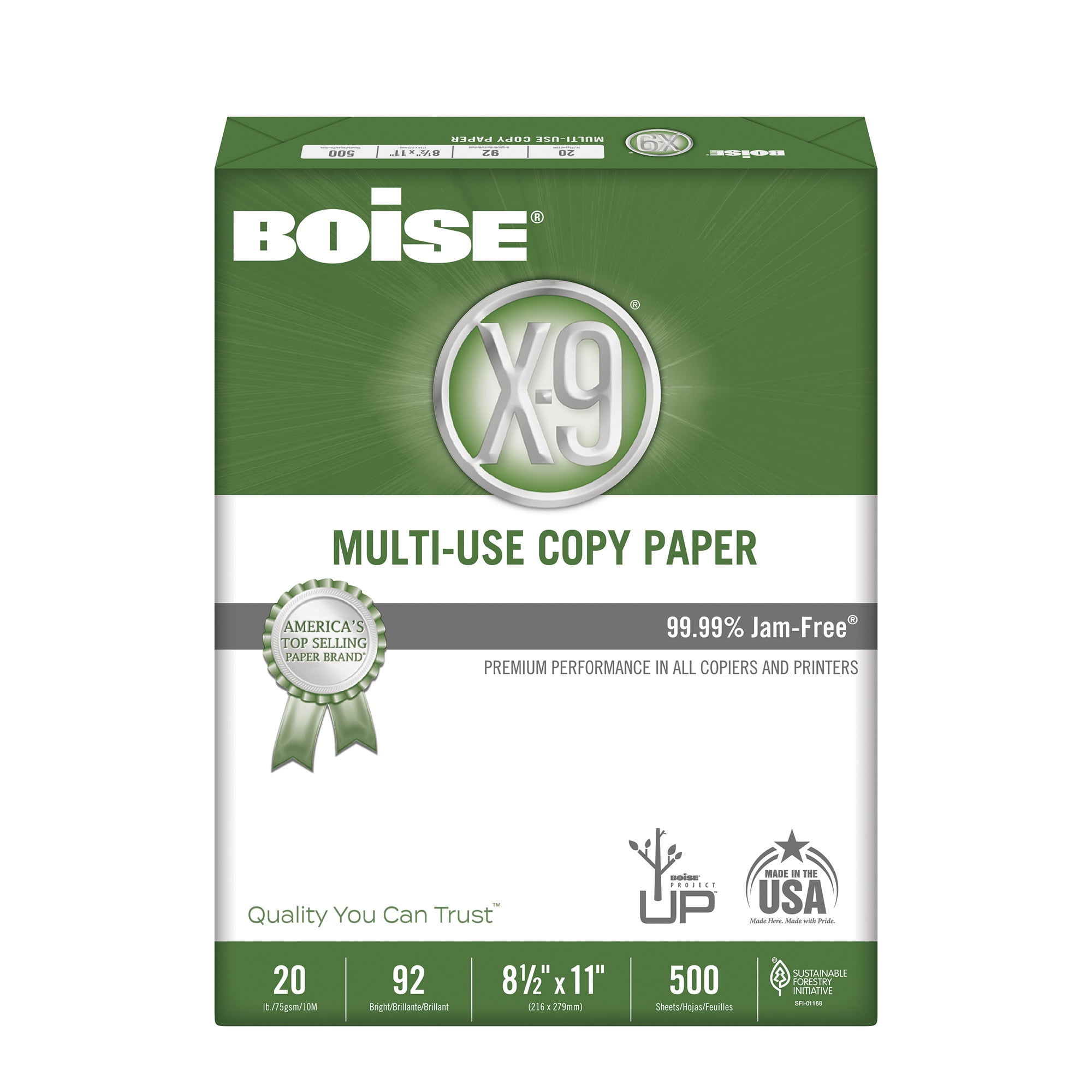U.S. Letter Size Ream of 500 Sheets 20 Lb 108 /96 Boise X-9 High Bright Multi-Use Copy Paper US Case of 10 Reams 8 1/2 x 11 Brightness Euro 