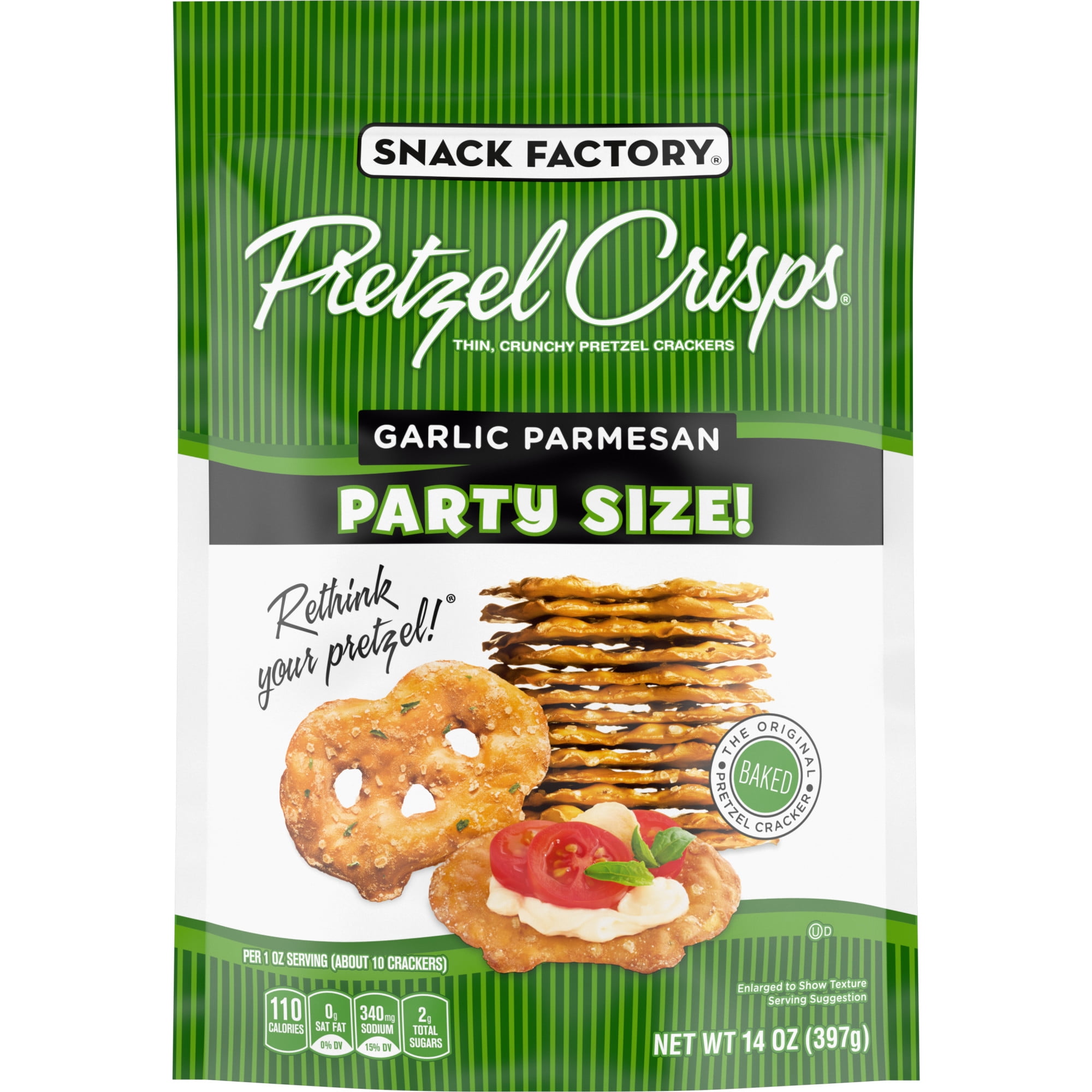 Snack Factory Pretzel Crisps Garlic Parmesan, Large Party Size, 14 oz