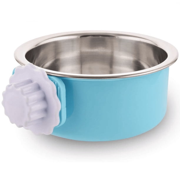 Cuenco desmontable de acero inoxidable para perros, jaula colgante para cuencos para mascotas, cuenco de agua pequeño, suministros para mascotas, azul