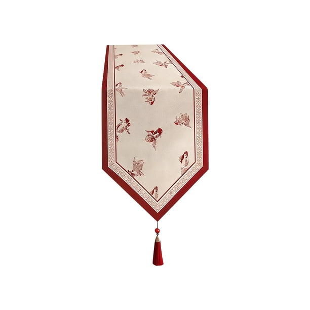 Decoración del hogar, decoración, mantel rojo con borlas y camino de mesa, funda decorativa para mesa de centro, mueble de TV y encimera, apto para comedor y sala de estar. Mantel de poliéster.