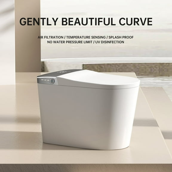 Smart Toilet with Bidet Built In, One Piece BidetToilet with Auto Dual Flush, Foam Shield, ModernElongated Tankless Toilet with Foot Sensor, HeatedBidet Seat, Warm Water & Dryer,LED Display