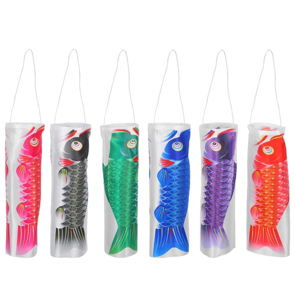 HONMEET 6Pcs Koinobori Windsock Fish Shape Warp Knitting Fabric Outdoor Decoration Japanese Style 9.8X2.8X1.7In