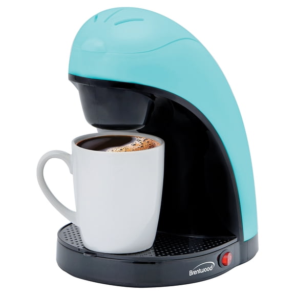 Brentwood 450-Watt Single-Serve Drip Coffee Maker with 10-Oz. Ceramic Mug, Blue