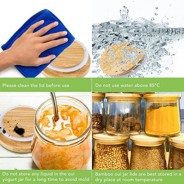 Oui Lot De 12 Couvercles De Yaourt En Bambou Et Bois, Scellés En Silicone, Avec Couvercles De Rangement En Verre
