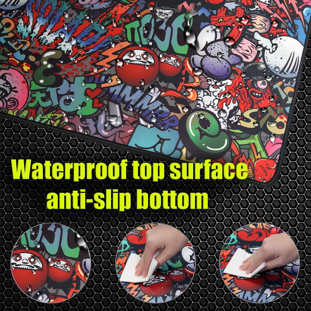 HeavySlap 36" Wide Extra Large Gaming Mouse Pad with Multicolor Graffiti Pattern XL Extended Size