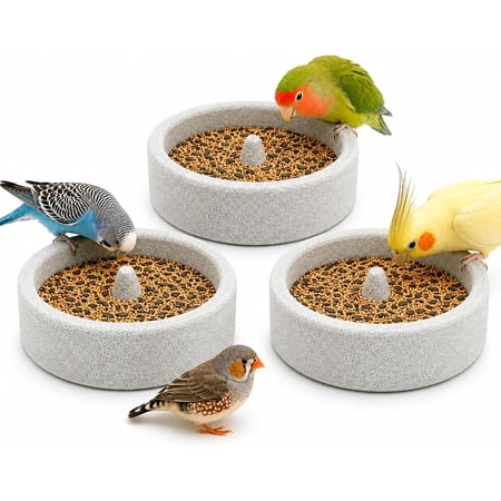 Lethargic Pumice Stone Bird Feeder Bowl, 5.91 in x 1.57 in Natural Stone Feeding Dish, Stable One-Piece Design for Pet Birds