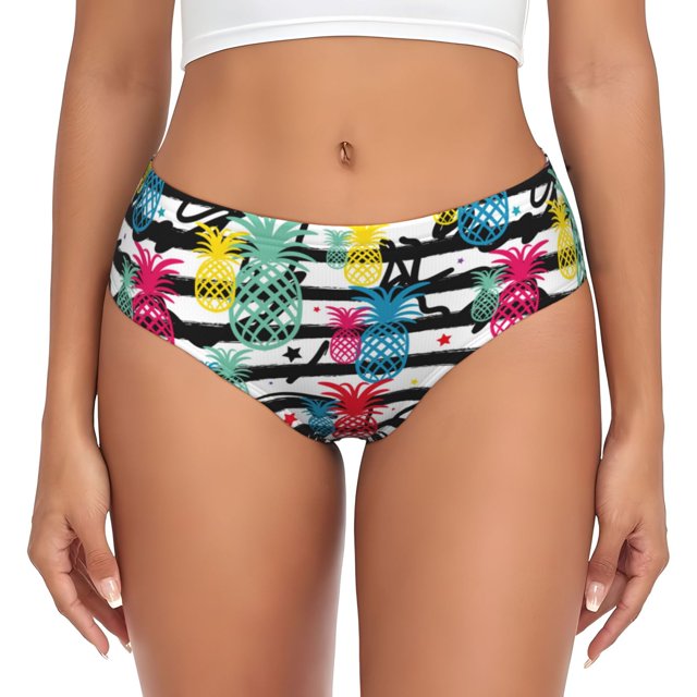 Fotbe Trendy Colorful Pineapples 1 Calzones Estampados para Mujer – Ropa Interior de Algodón, Cómoda, Suave y Elástica-XX-Large