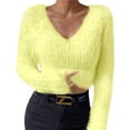 thumbnail image 2 of Pyhlmscde Women's Solid Color V Neck Slim Fit Versatile Sweater, Womens Tops, Sweaters for Women, Fall Clothes, 2 of 6