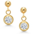 thumbnail image 2 of Gem Stone King 14k Yellow Gold White Zirconia Dangling Stud Earrings for Women (0.50 Cttw, Gemstone, Round 4MM), 2 of 4