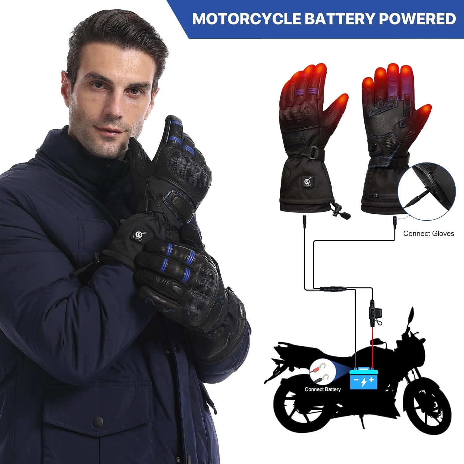 Savior Professional Heated Motorcycle Gloves for Men Women,Dual Mode Electrically Heated Waterproof and Windproof Gloves with 12V Charging Cord,Suitable for Winter Riding,Skiing,etc.