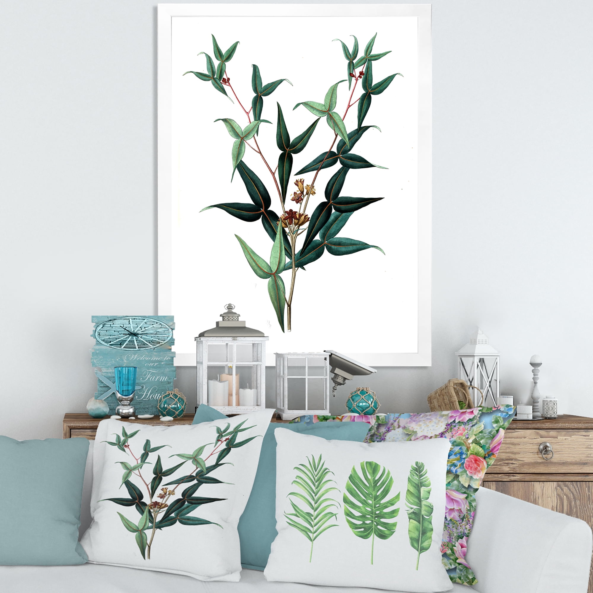 Designart 'Ancient Green Leaves Plants VIII' Traditional Framed Art Print