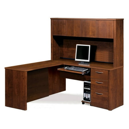 - Bestar Embassy L-Shaped Workstation with Single Pedestal - Tuscany Brown