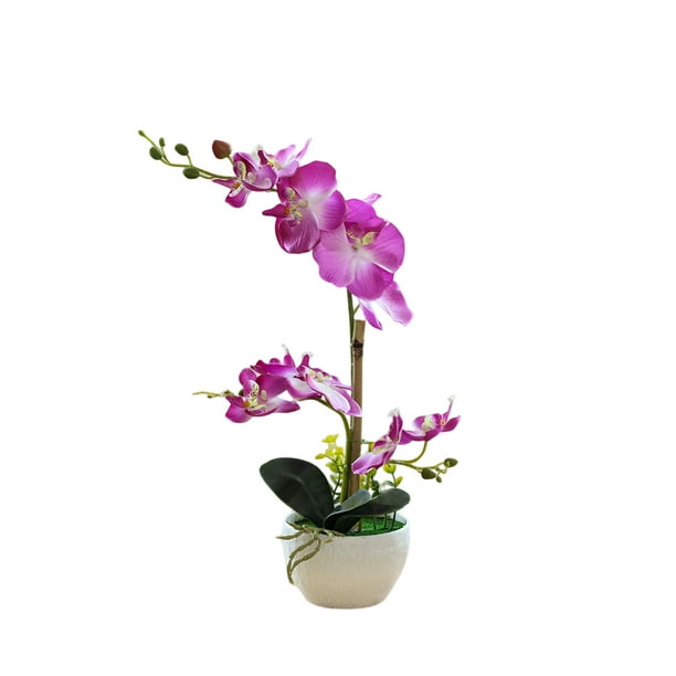 Bearachild Orquídeas artificiales Flor Decoración para el hogar Ligero Decoración falsa Plantas Cuenco blanco Olla Cocina Oficina Balcón Decoración Púrpura Bearachild HA084089-04