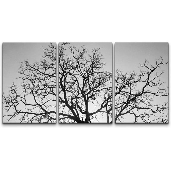 wall26 - 3 Piece Canvas Wall Art - Dead Tree Branch, Black and White - Modern Home Art Stretched and Framed Ready to Hang - 24"x36"x3 Panels