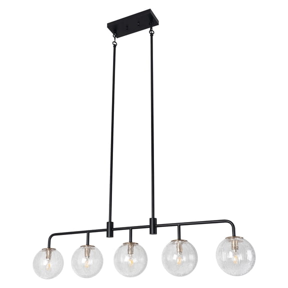 Linear 5-light Black Chandelier With Globe Crackled Glass For Modern Dining Room Or Kitchen With No Bulbs Included