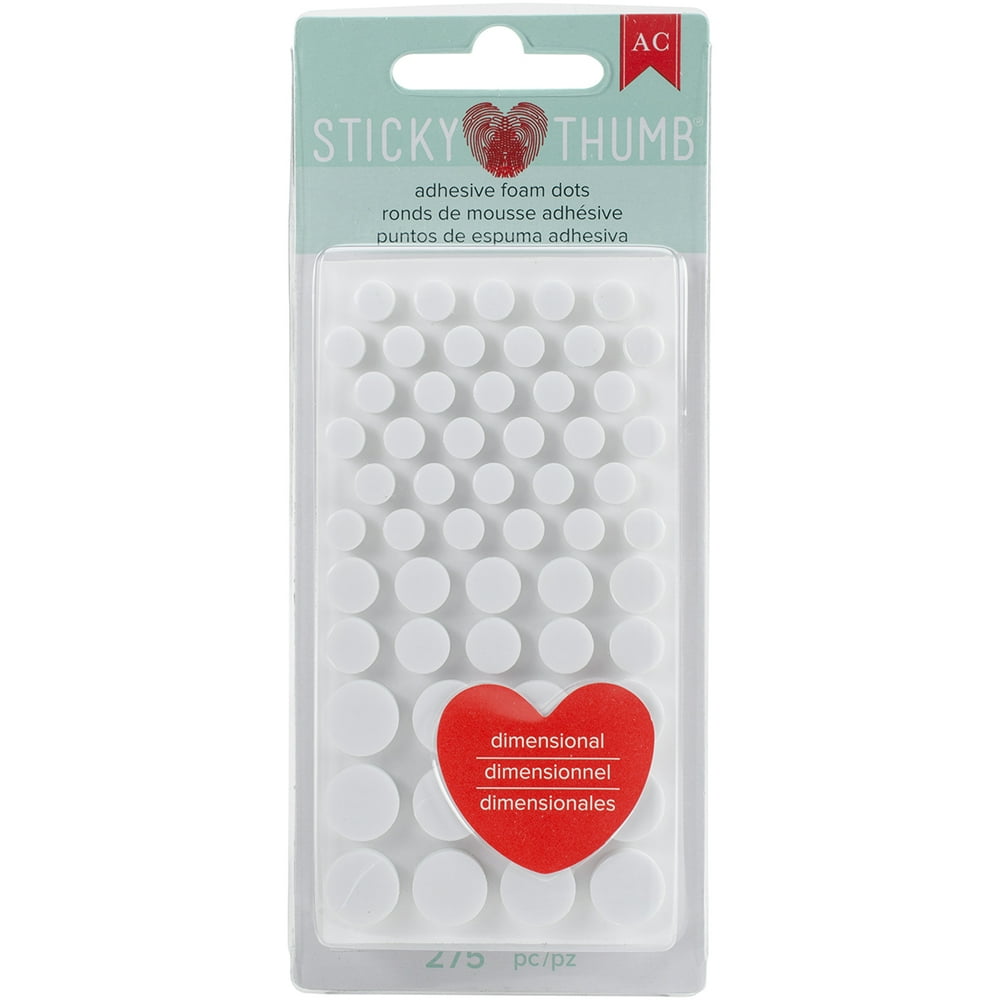 Sticky Thumb Dimensional Adhesive Foam, 275pk, Dots, Assorted Sizes