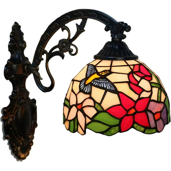 8" Artistic Style Wall Sconces, European Pastoral Bird Stained Glass Wall Lamp, Victorian Style Dimmable Night Light for Living Room Bedroom Hallway, E26