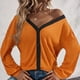 thumbnail image 2 of Cárdigan para Mujer Top con Cuello en V Diseño de Empalme a Cuadros Walf Manga con Hombros caídos Top de Mujer con un Solo Pecho para el hogar al Aire Libre Naranja XL, 2 of 6