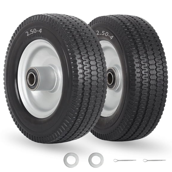 GICOOL 8-Inch Flat-free Tire, 2.50-4 Solid Tire and Wheel, 5/8" Bearings, 2.2" Offset Hub for Hand Truck Garden Wagon Trolley Dolly Replacement, 2 Pack