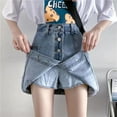 thumbnail image 5 of Athletic Shorts for Women Irregular Design Feeling Single Breasted Glare A Line Skirt Blue Short Pants Sizes L, 5 of 7