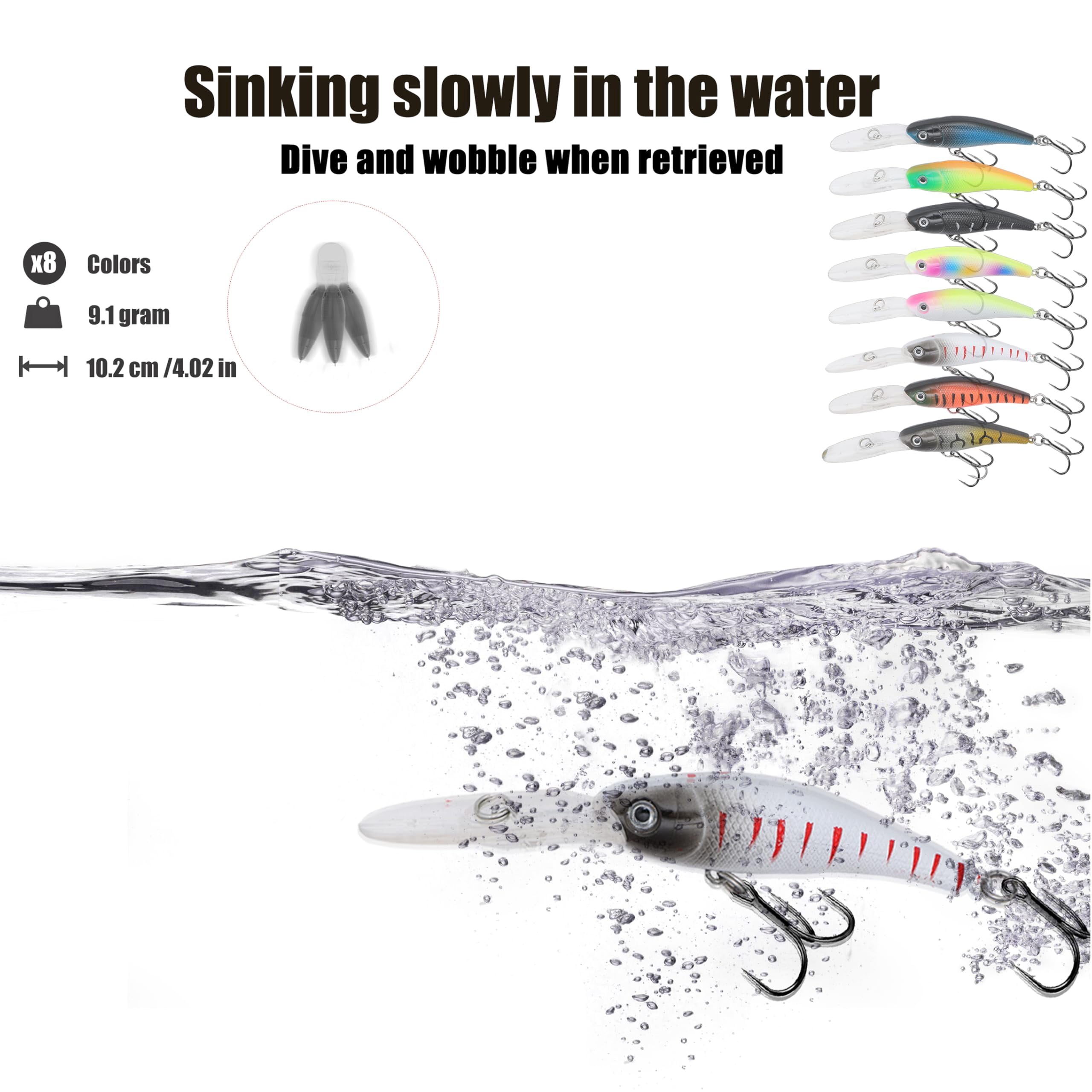 Hard Jerkbait Kit Fishing Lures Set Including Minnow Popper Crank Baits With Hooks For Saltwater Freshwater Trout Bass Salmon Shallow Deep Diving Flat Side Crankbaits