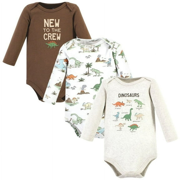 Hudson Baby Cotton Long-Sleeve Bodysuits, Dinosaur Adventures 3-Pack, Preemie